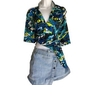 Y2K Double Take Women Plus 3X Floral Boho Tropical Resort Slinky Blouse Mermaid